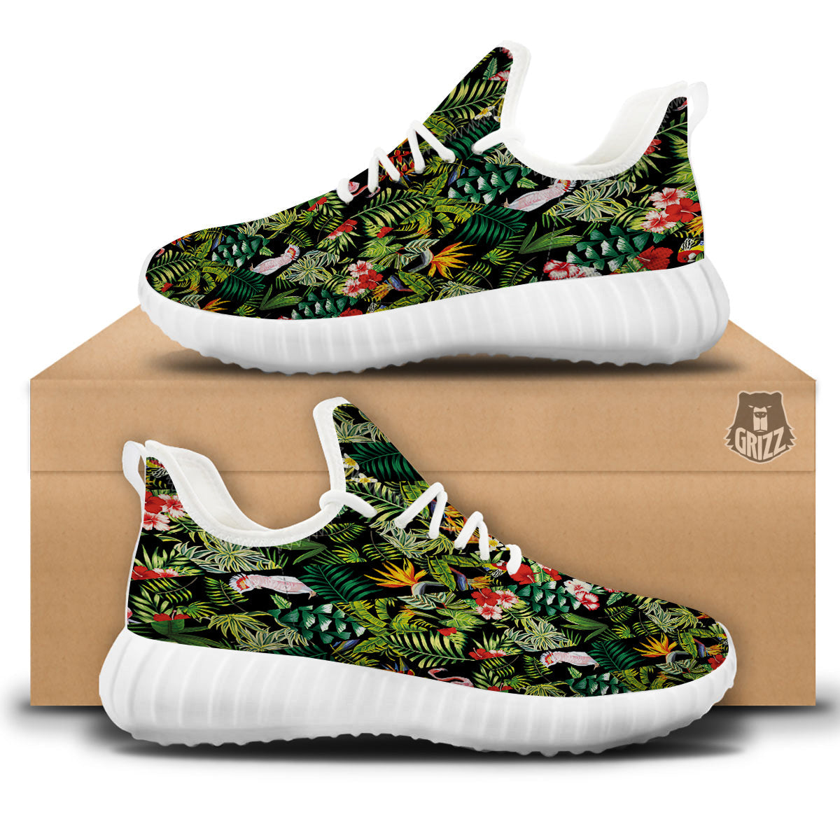 Patchwork Tropical Print Pattern White Walking Shoes-grizzshop