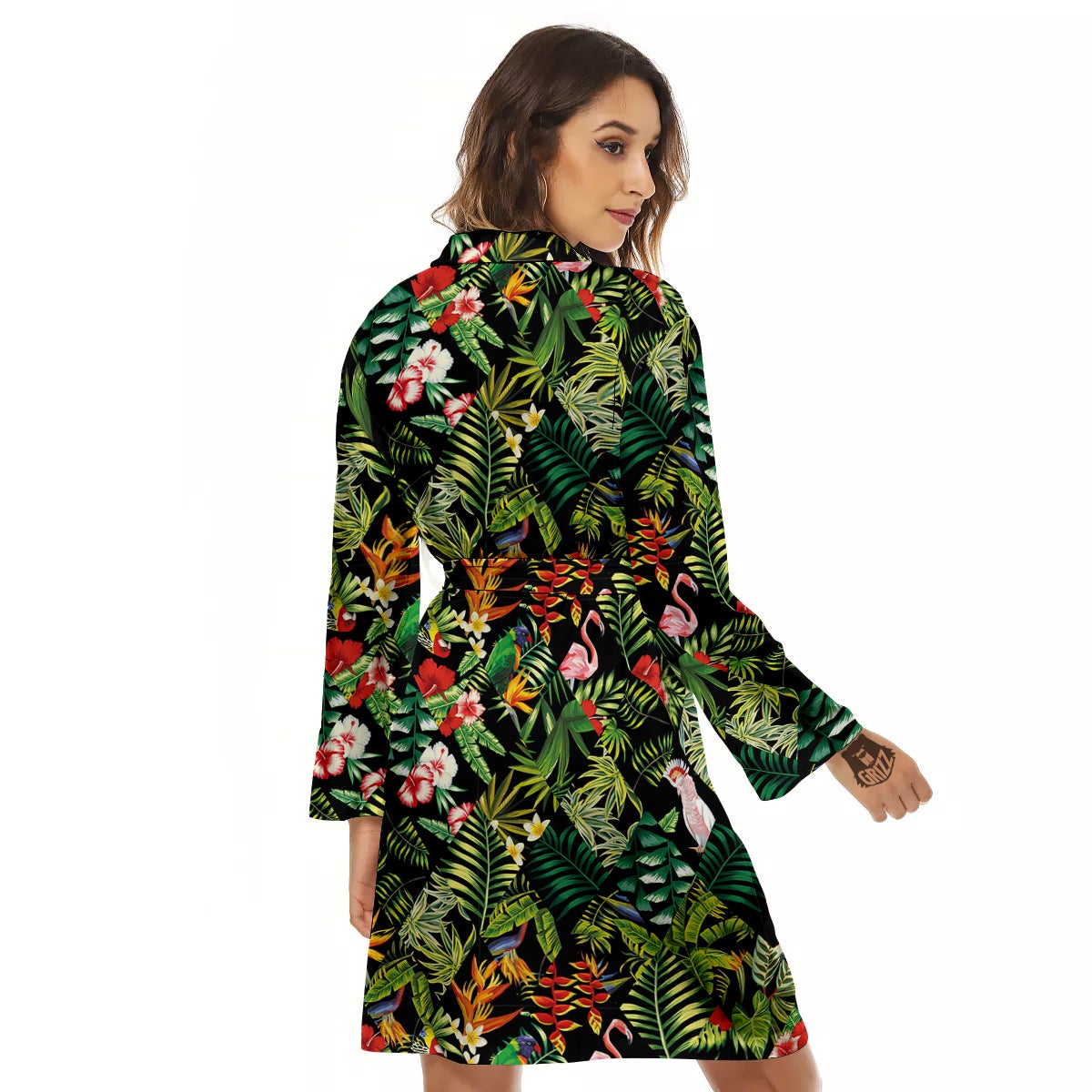 Patchwork Tropical Print Pattern Women's Robe-grizzshop