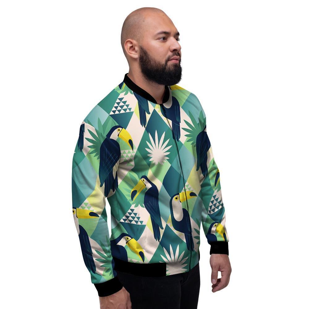 Patchwork Tropical Toucan Print Men's Bomber Jacket-grizzshop