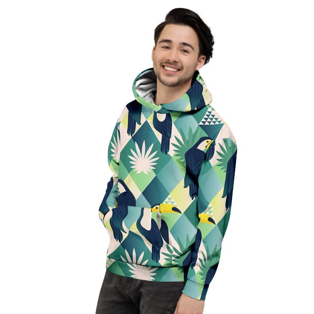 Patchwork Tropical Toucan Print Men's Hoodie-grizzshop