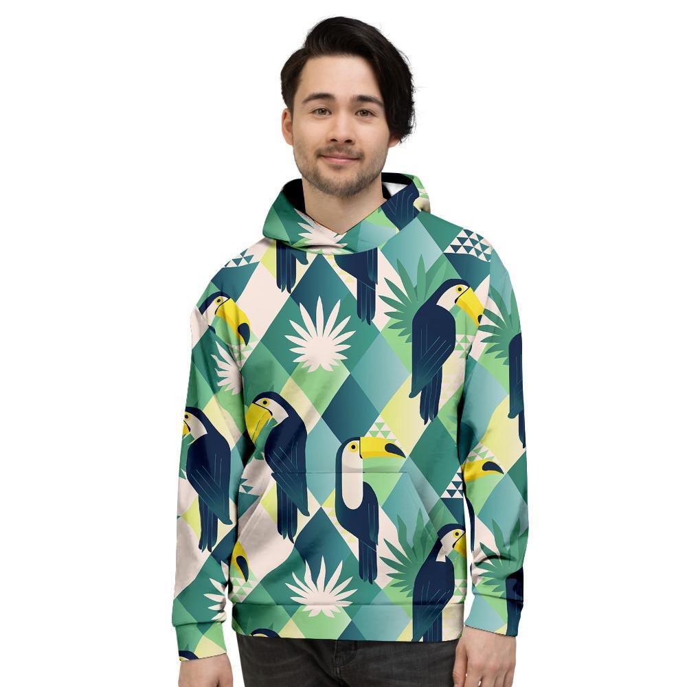 Patchwork Tropical Toucan Print Men's Hoodie-grizzshop