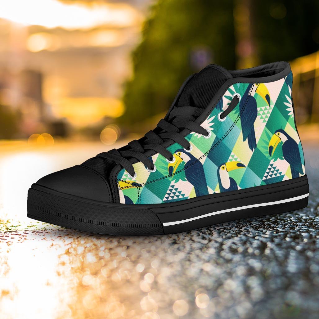 Patchwork Tropical Toucan Print Women's High Top Shoes-grizzshop