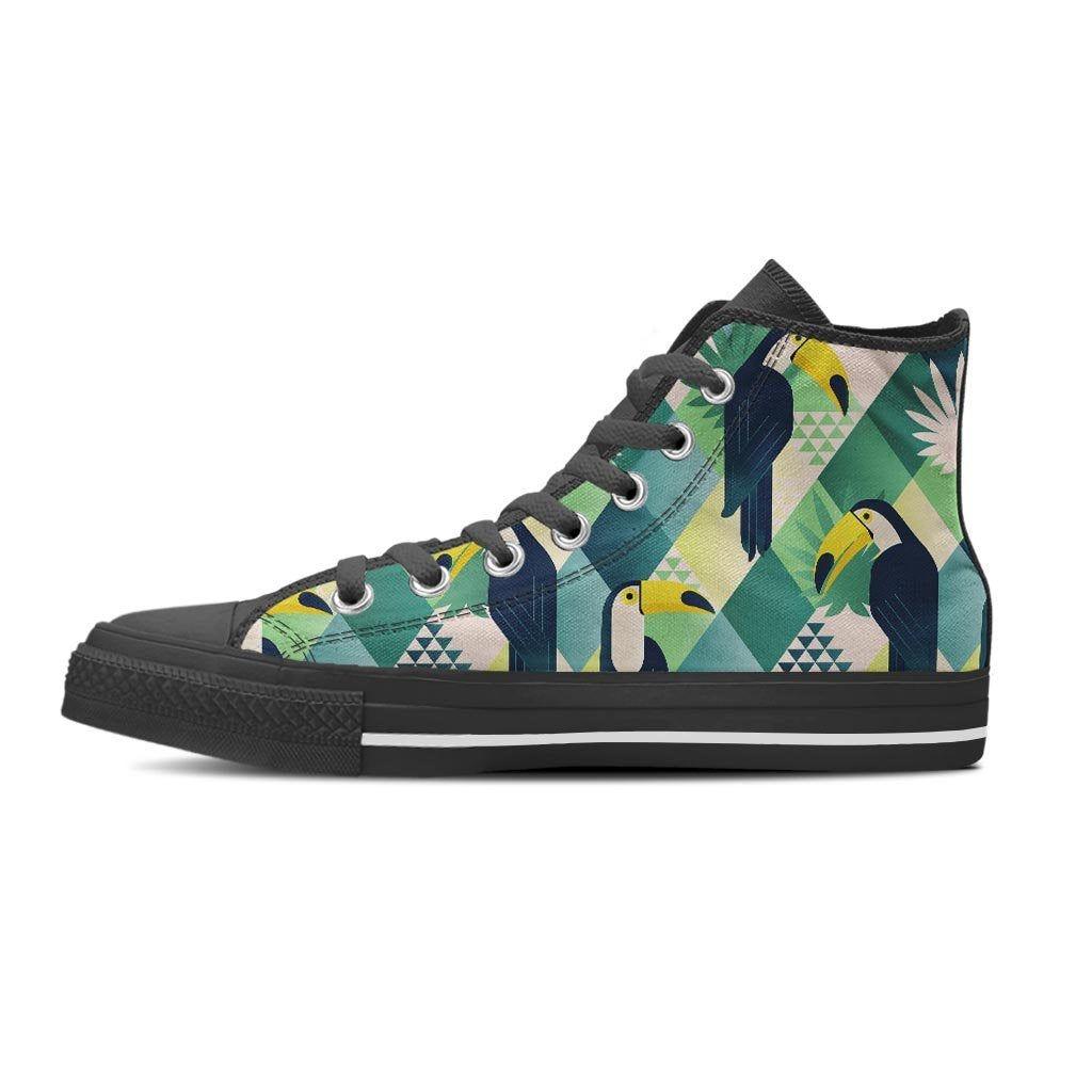 Patchwork Tropical Toucan Print Women's High Top Shoes-grizzshop