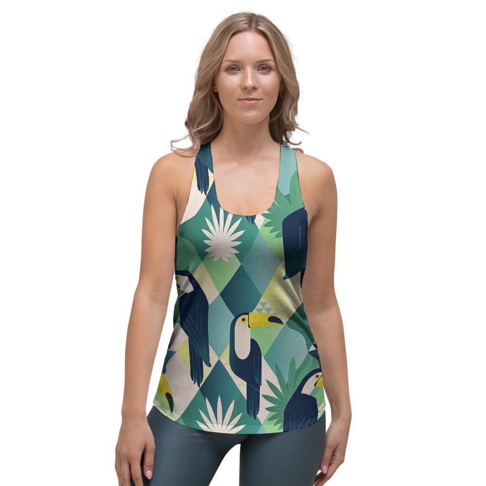 Patchwork Tropical Toucan Print Women's Racerback Tank Top-grizzshop