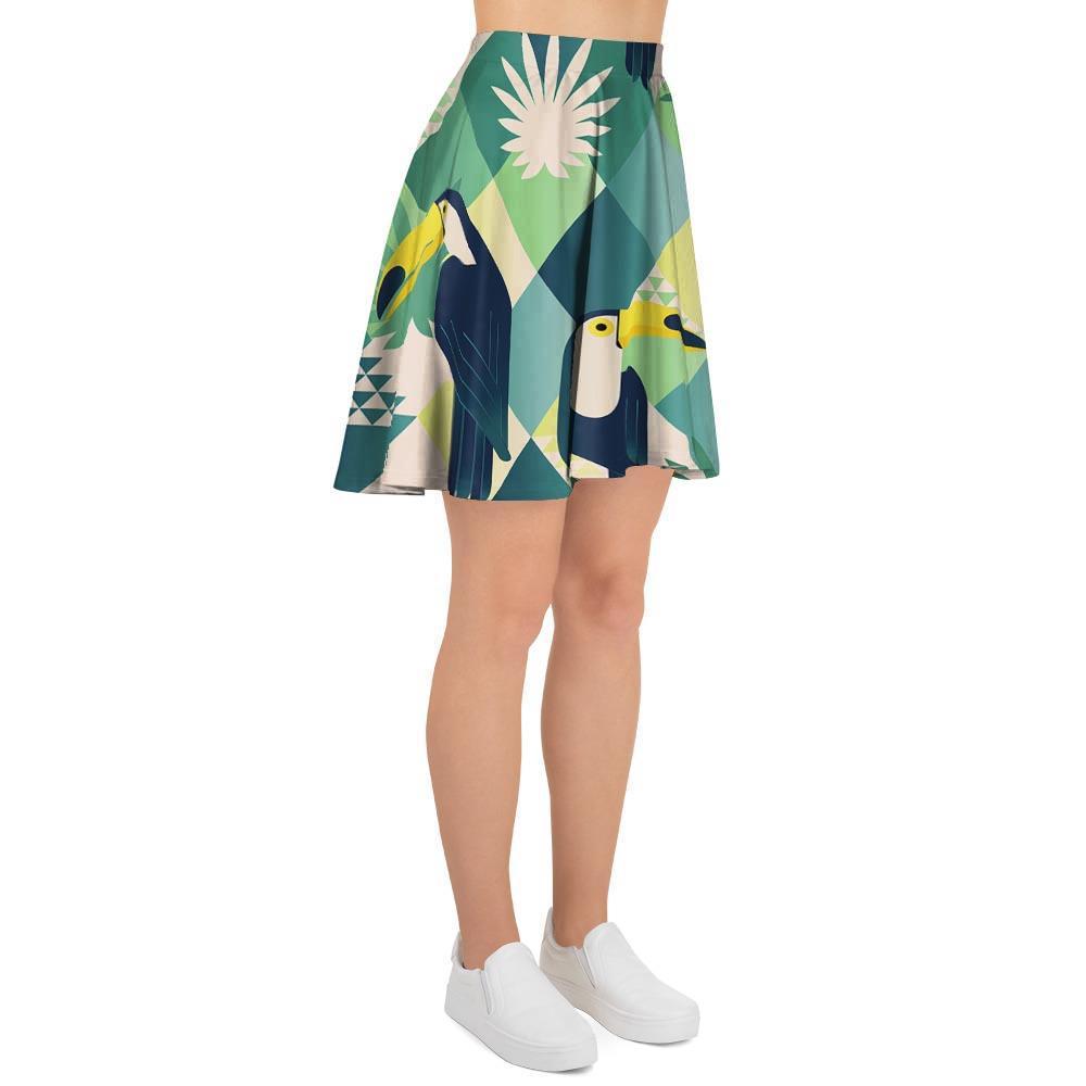 Patchwork Tropical Toucan Print Women's Skirt-grizzshop