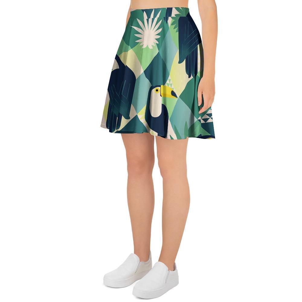 Patchwork Tropical Toucan Print Women's Skirt-grizzshop