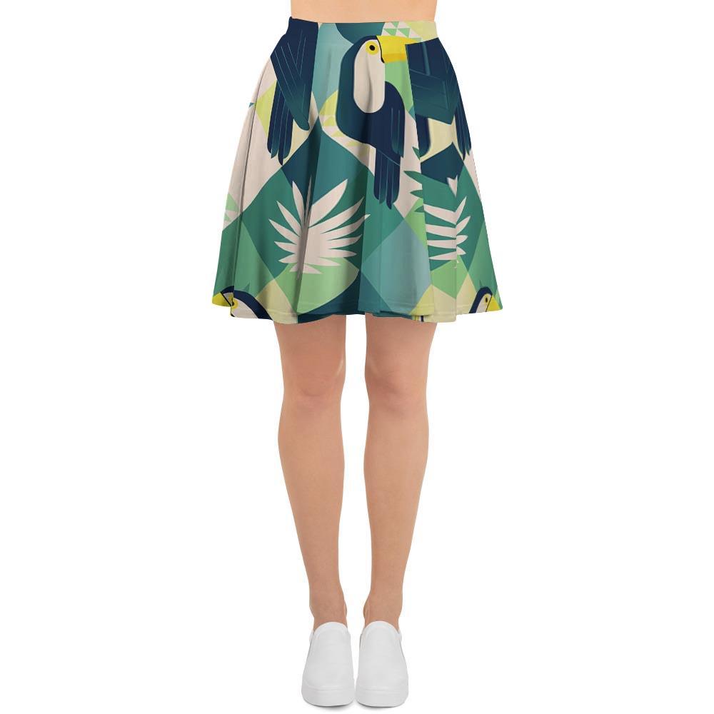 Patchwork Tropical Toucan Print Women's Skirt-grizzshop