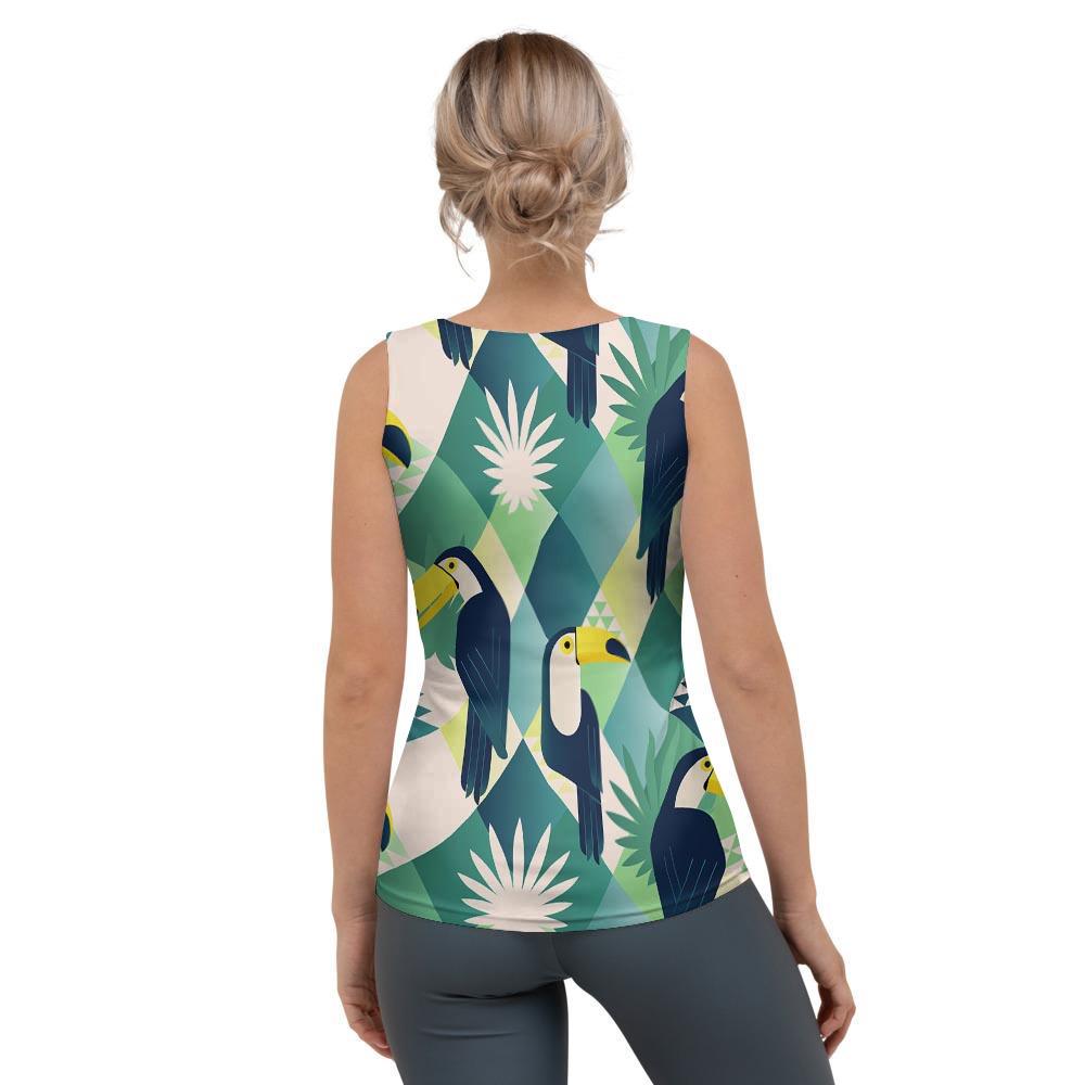 Patchwork Tropical Toucan Print Women's Tank Top-grizzshop