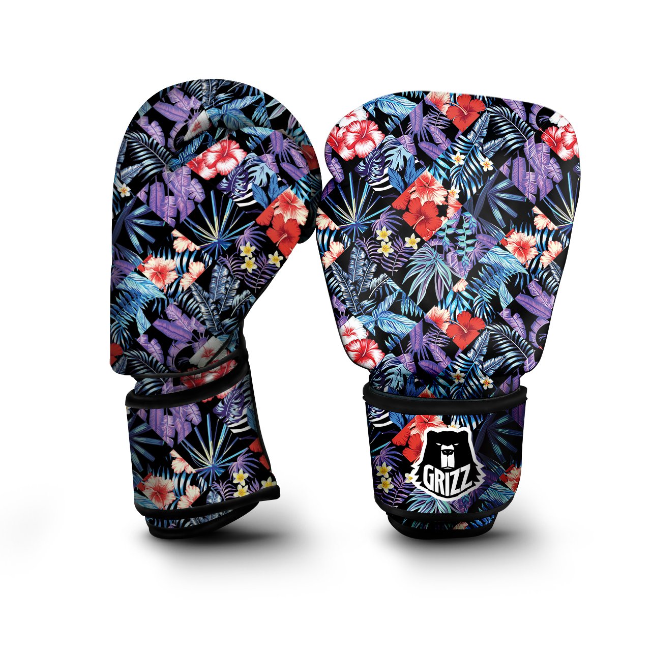 Patchwork Tropical Watercolor Print Pattern Boxing Gloves-grizzshop