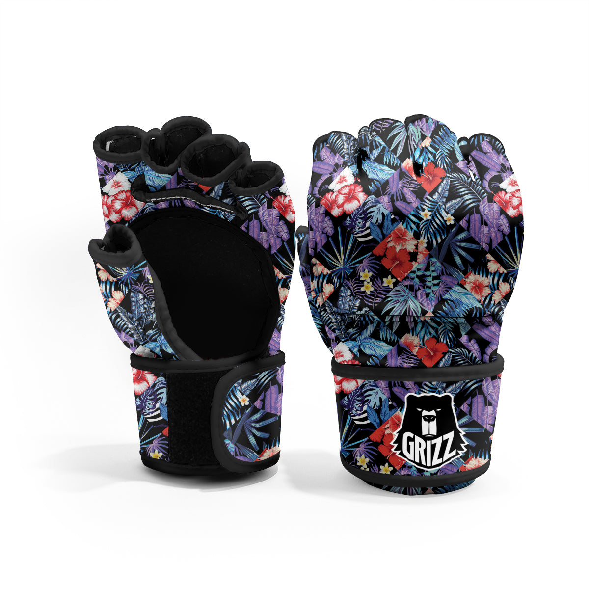 Patchwork Tropical Watercolor Print Pattern MMA Gloves-grizzshop