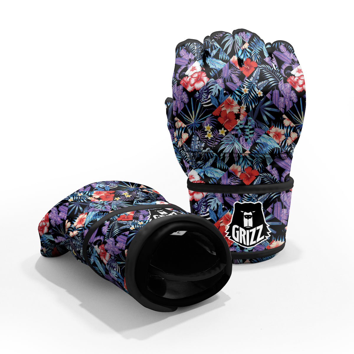 Patchwork Tropical Watercolor Print Pattern MMA Gloves-grizzshop
