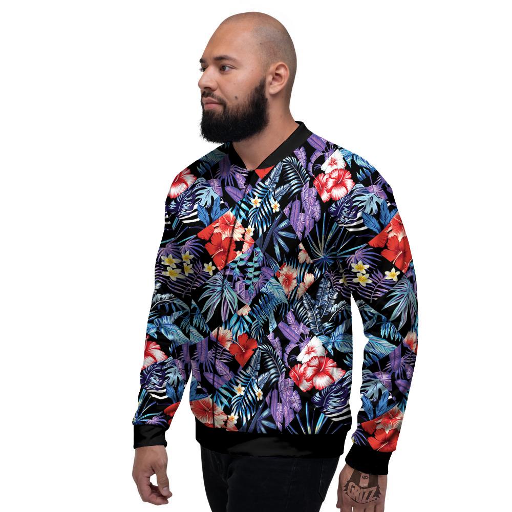 Patchwork Tropical Watercolor Print Pattern Men's Bomber Jacket-grizzshop