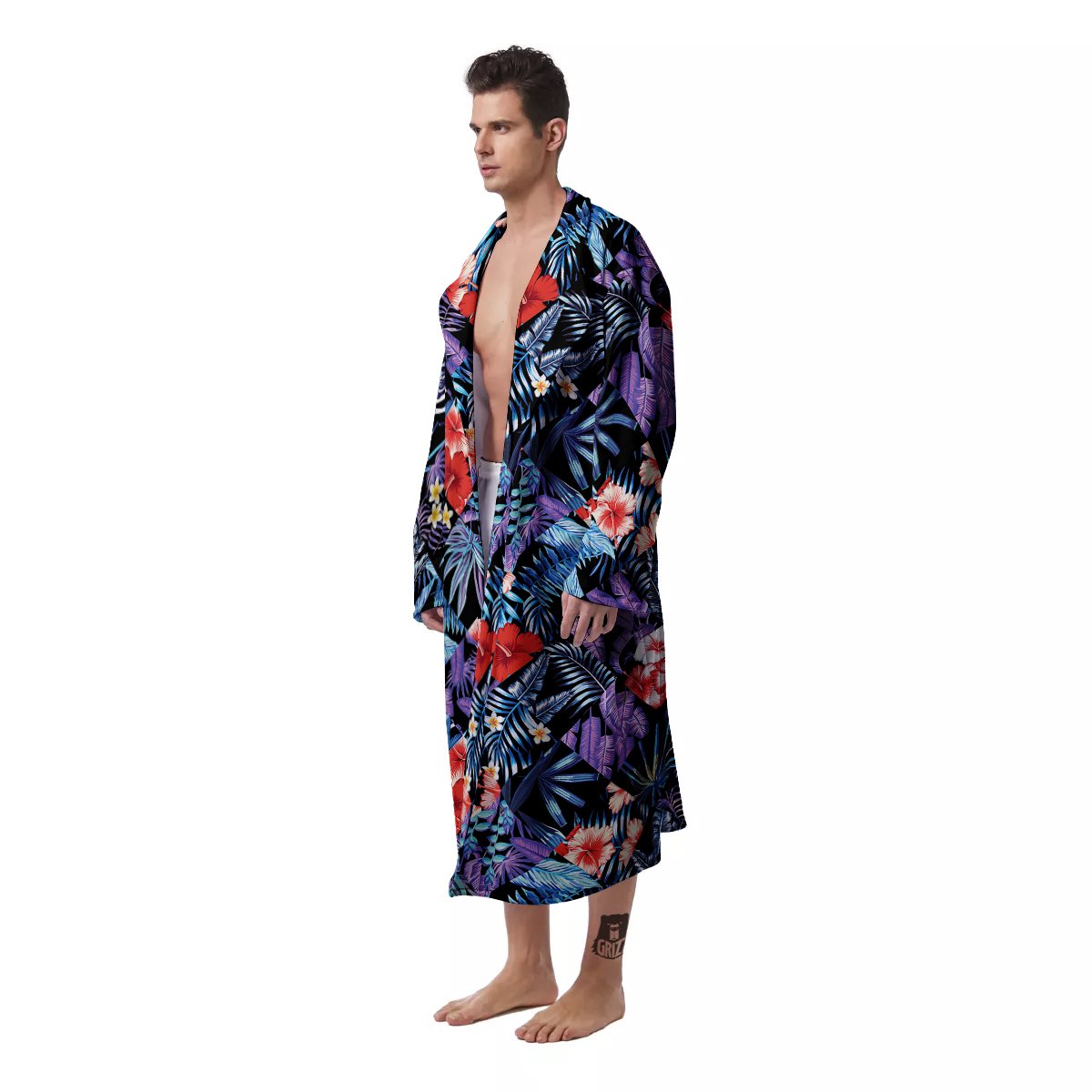 Patchwork Tropical Watercolor Print Pattern Men's Robe-grizzshop