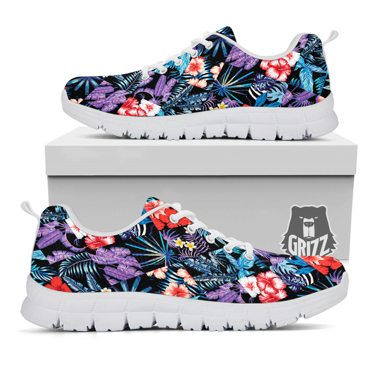 Patchwork Tropical Watercolor Print Pattern White Sneaker-grizzshop