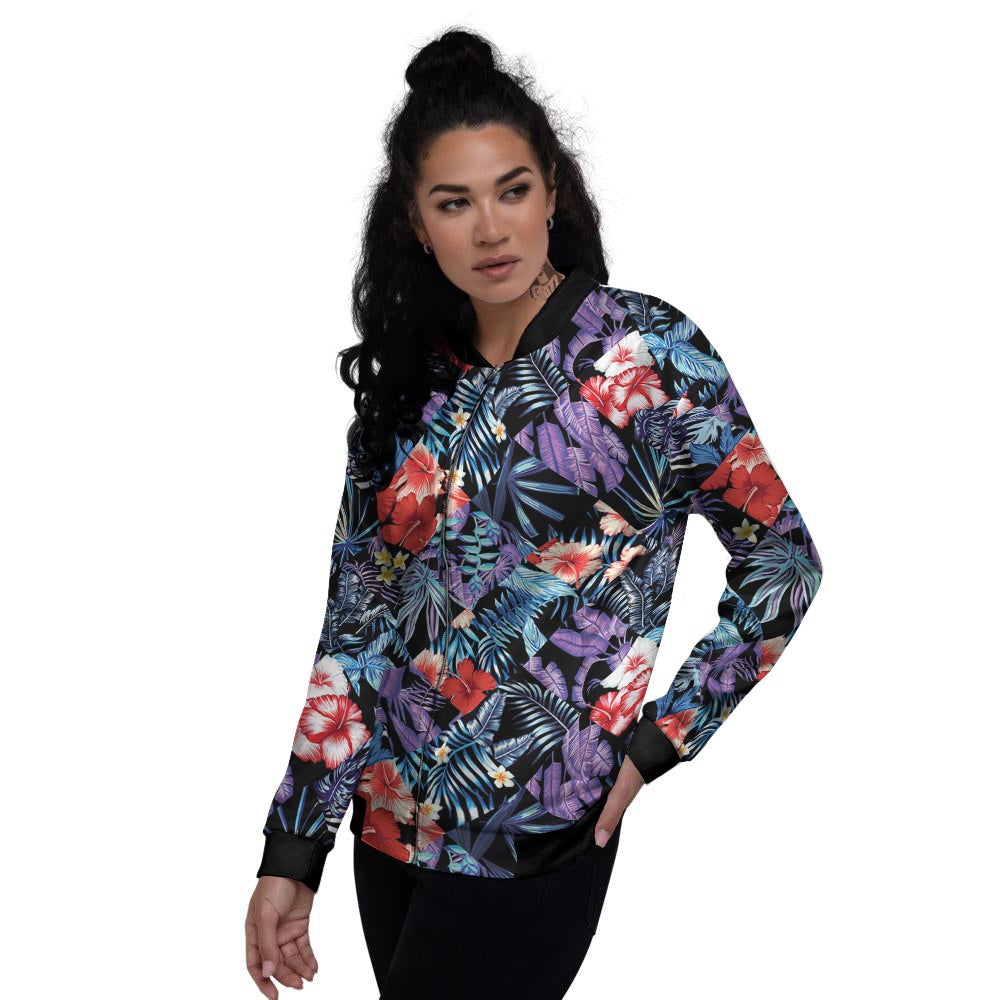 Patchwork Tropical Watercolor Print Pattern Women's Bomber Jacket-grizzshop
