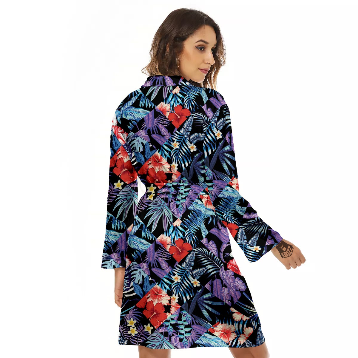 Patchwork Tropical Watercolor Print Pattern Women's Robe-grizzshop