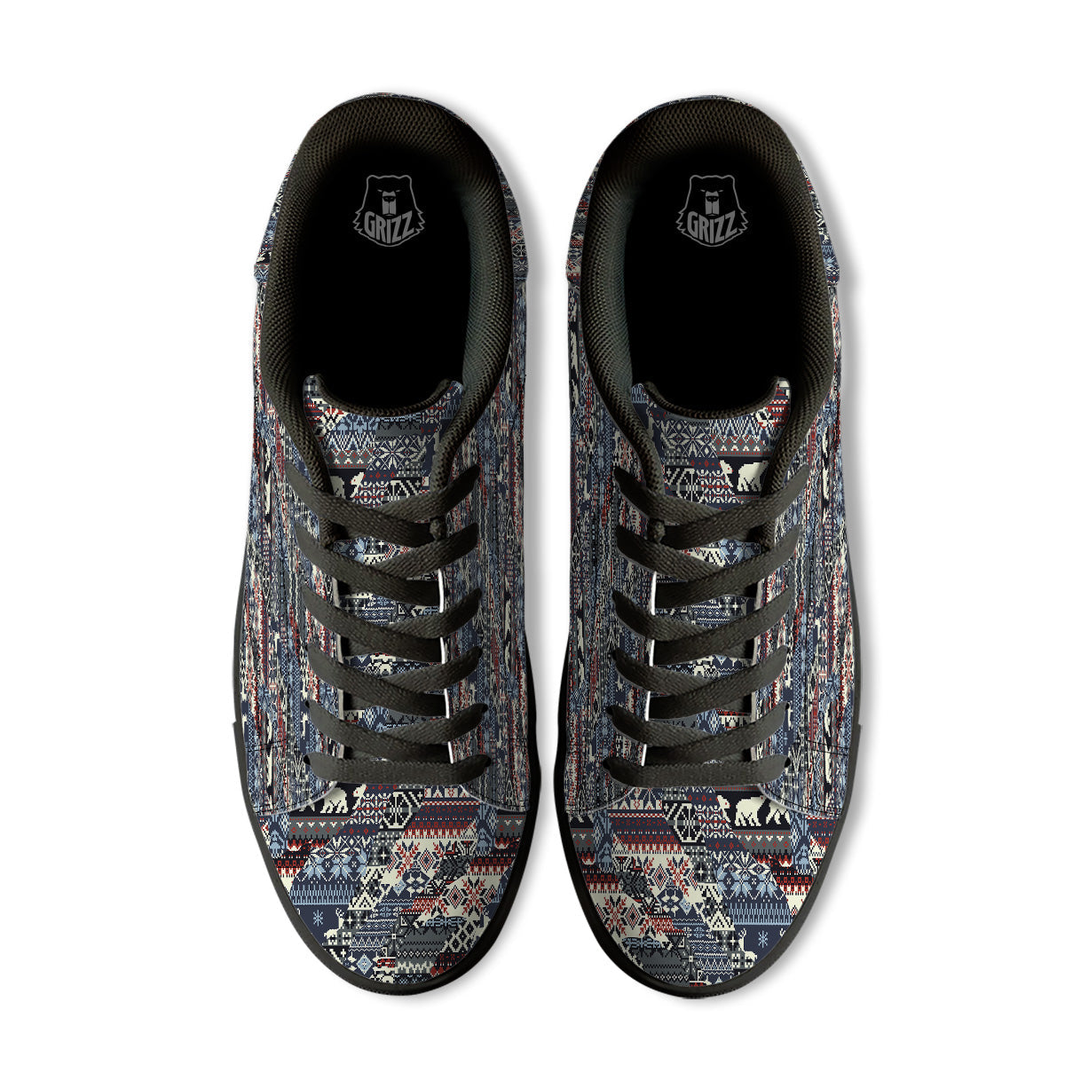 Patchwork Ugly Snowflake And Knitted Print Pattern Black Low Top Sneakers-grizzshop