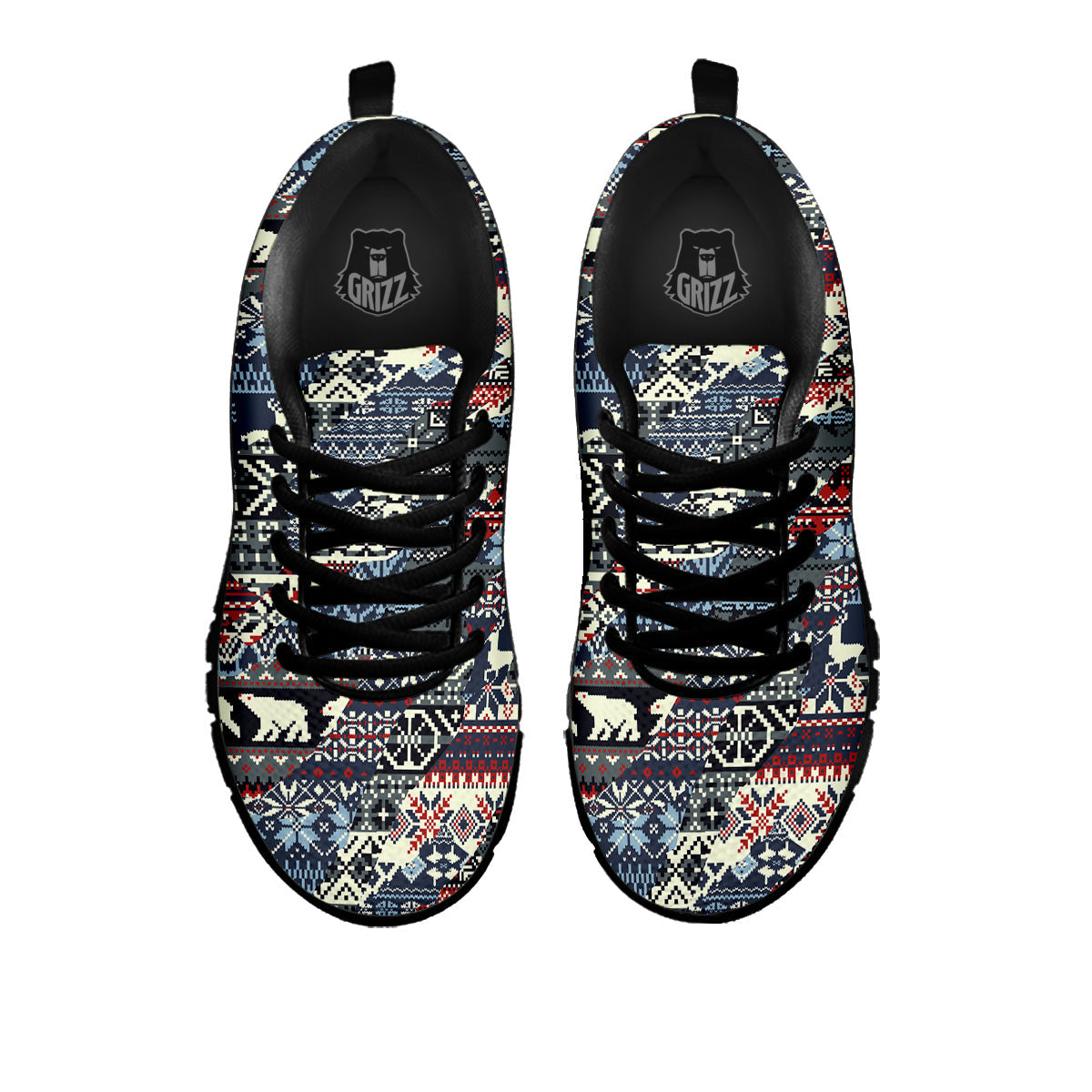 Patchwork Ugly Snowflake And Knitted Print Pattern Black Sneaker-grizzshop