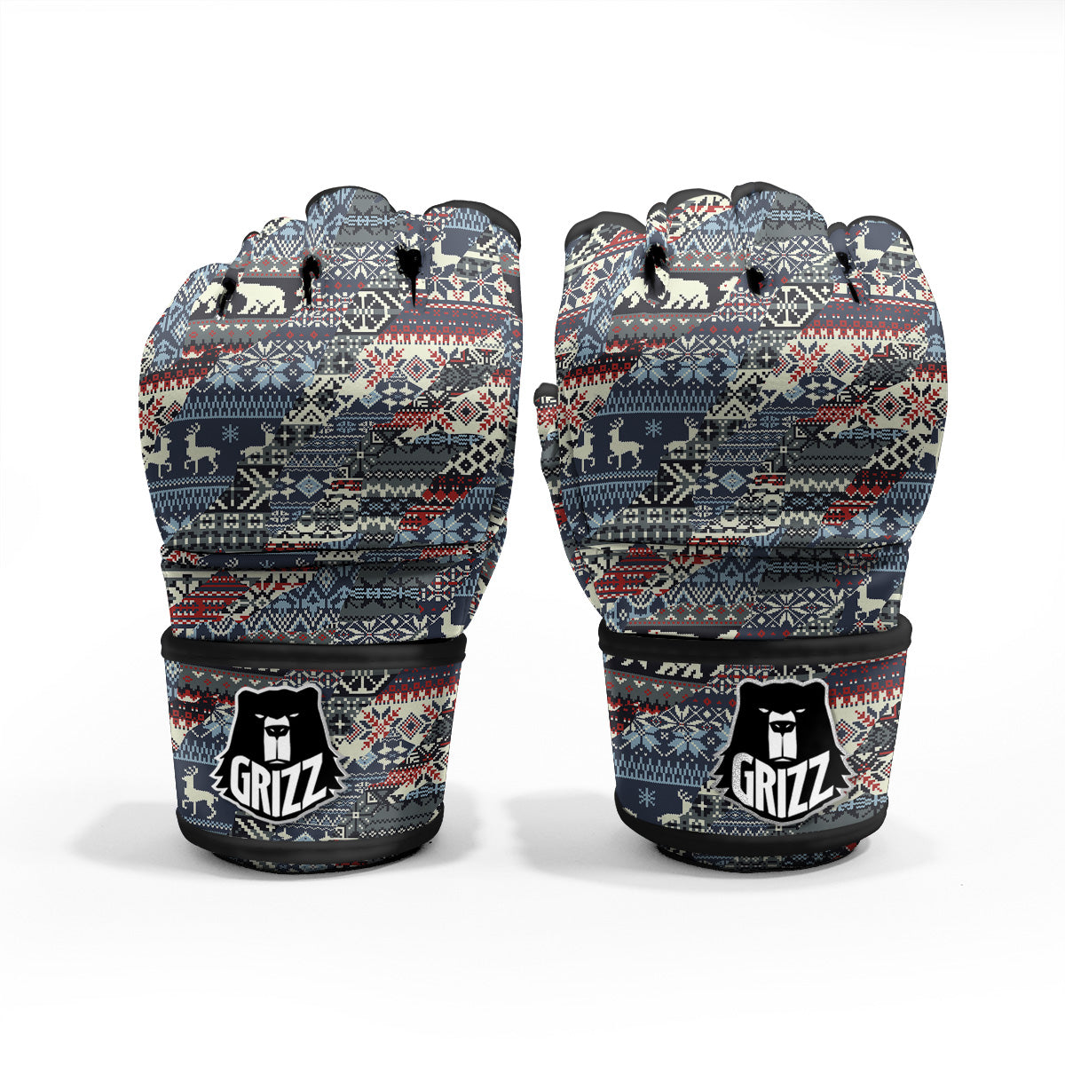Patchwork Ugly Snowflake And Knitted Print Pattern MMA Gloves-grizzshop