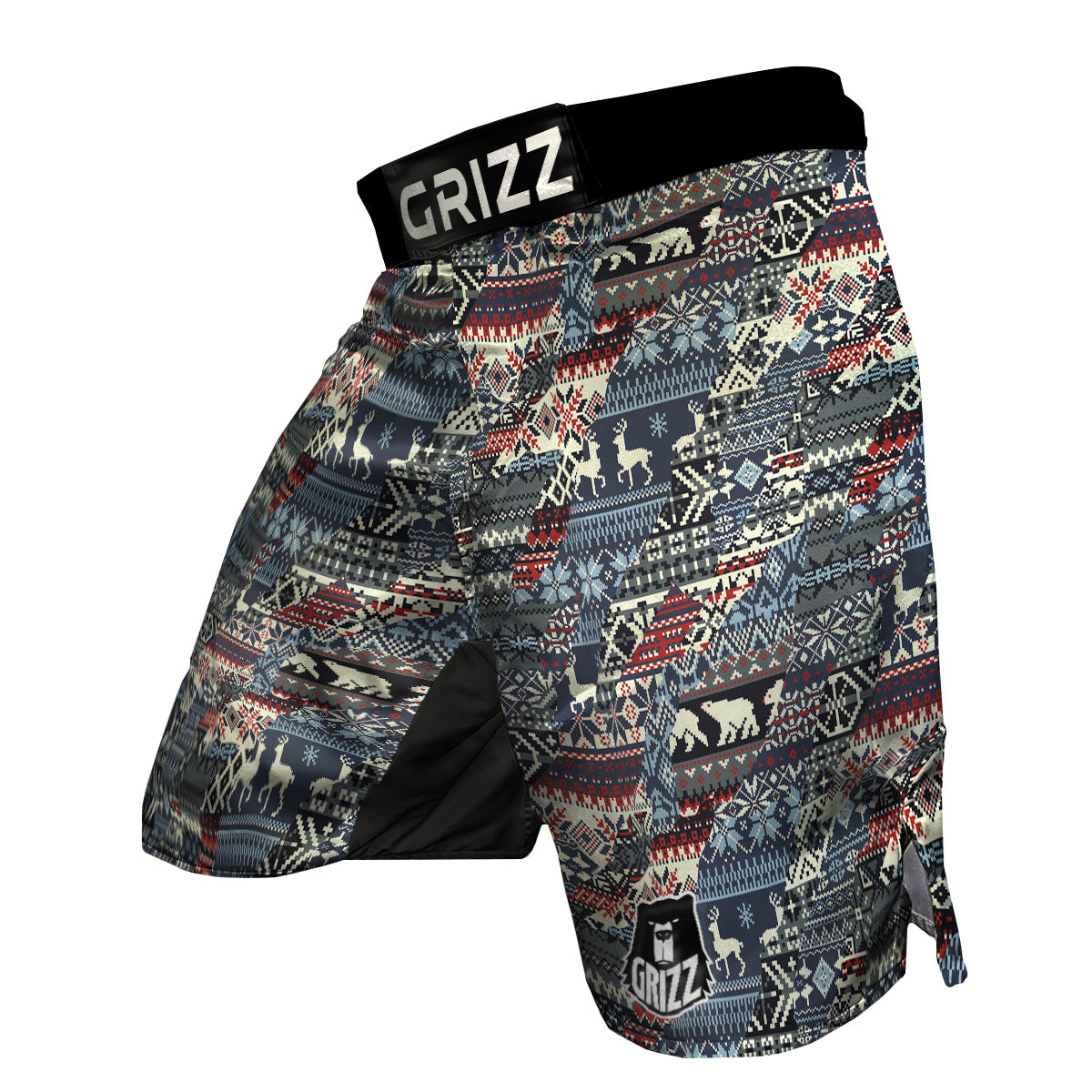 Patchwork Ugly Snowflake And Knitted Print Pattern MMA Shorts-grizzshop