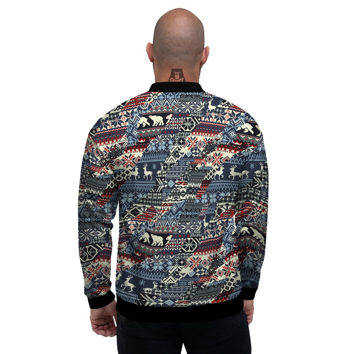 Patchwork Ugly Snowflake And Knitted Print Pattern Men's Bomber Jacket-grizzshop