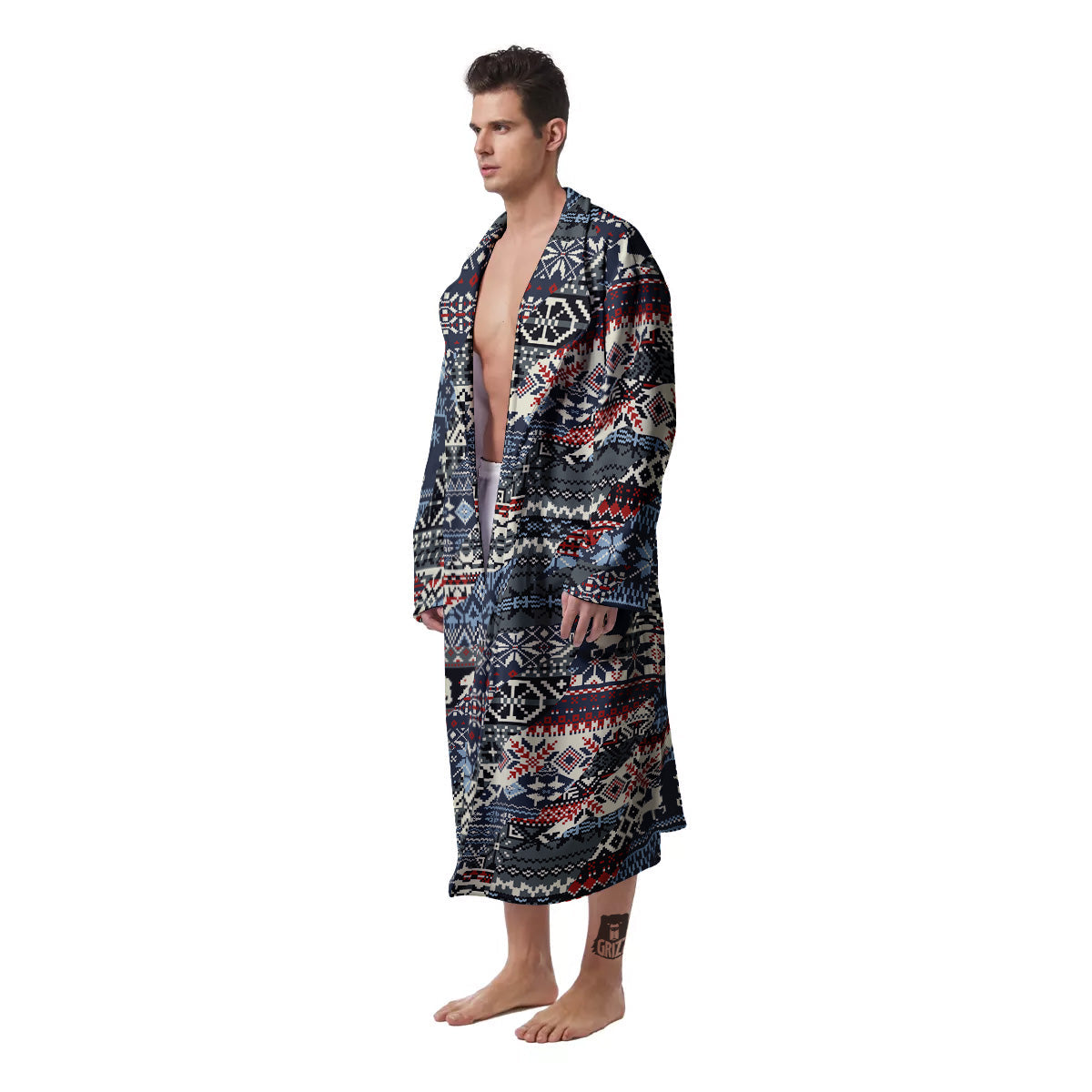 Patchwork Ugly Snowflake And Knitted Print Pattern Men's Robe-grizzshop