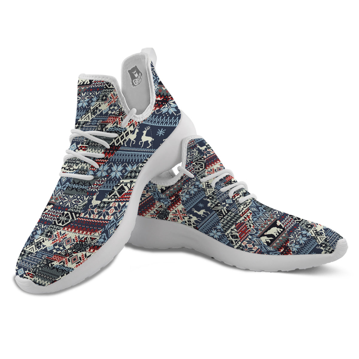 Patchwork Ugly Snowflake And Knitted Print Pattern White Athletic Shoes-grizzshop