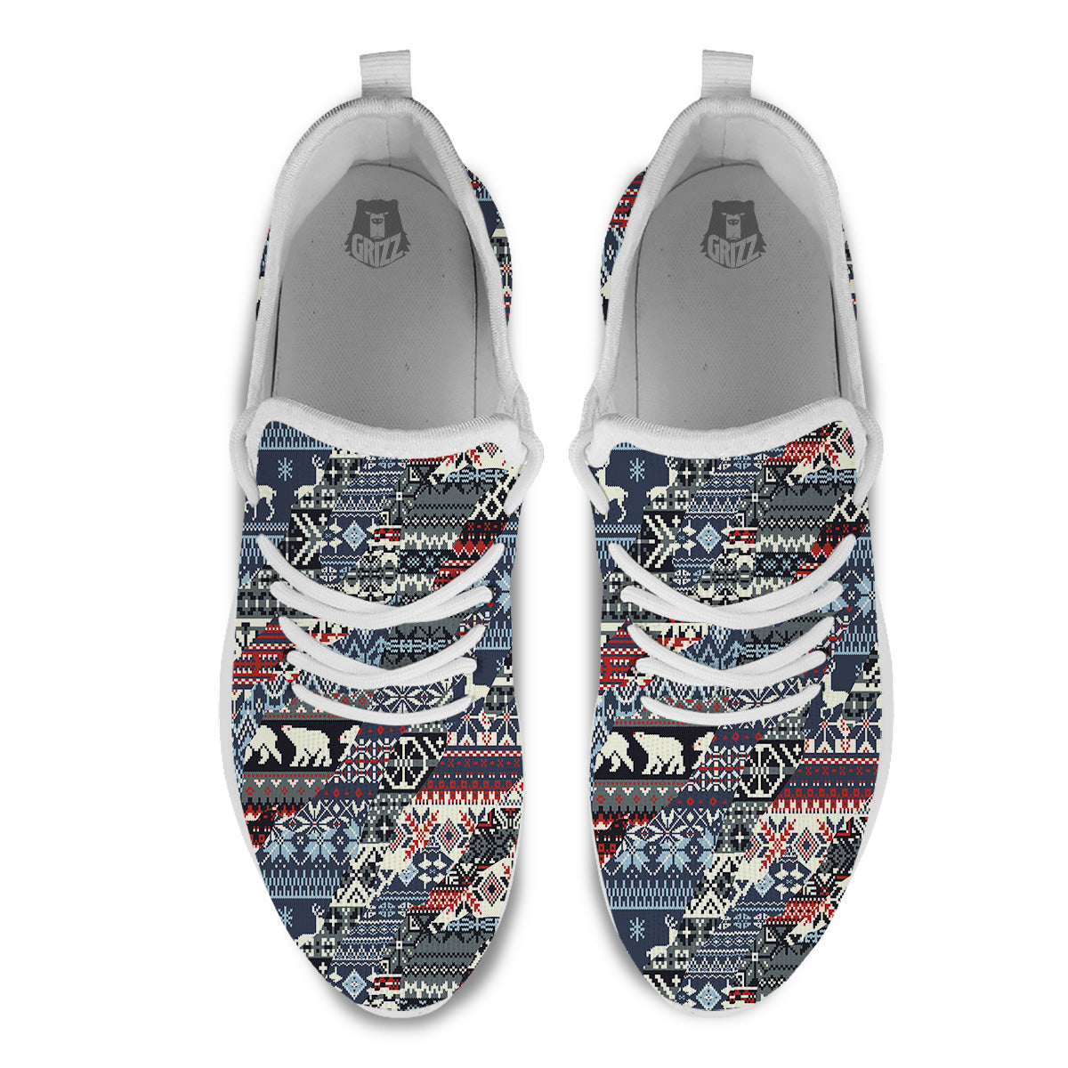 Patchwork Ugly Snowflake And Knitted Print Pattern White Athletic Shoes-grizzshop