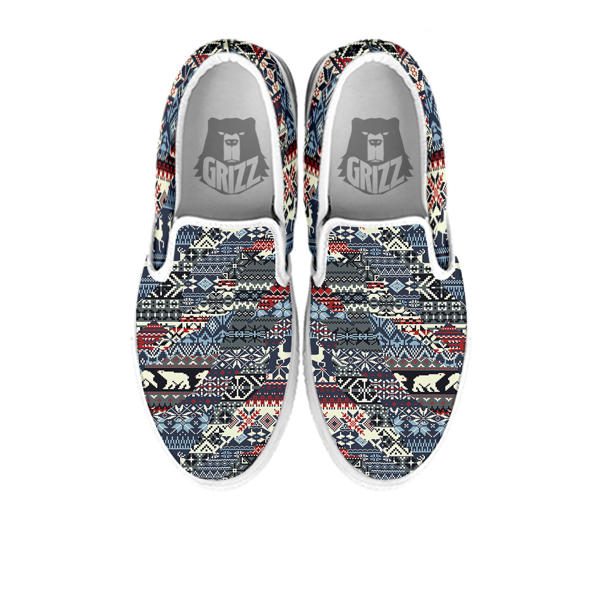 Patchwork Ugly Snowflake And Knitted Print Pattern White Slip On Shoes-grizzshop