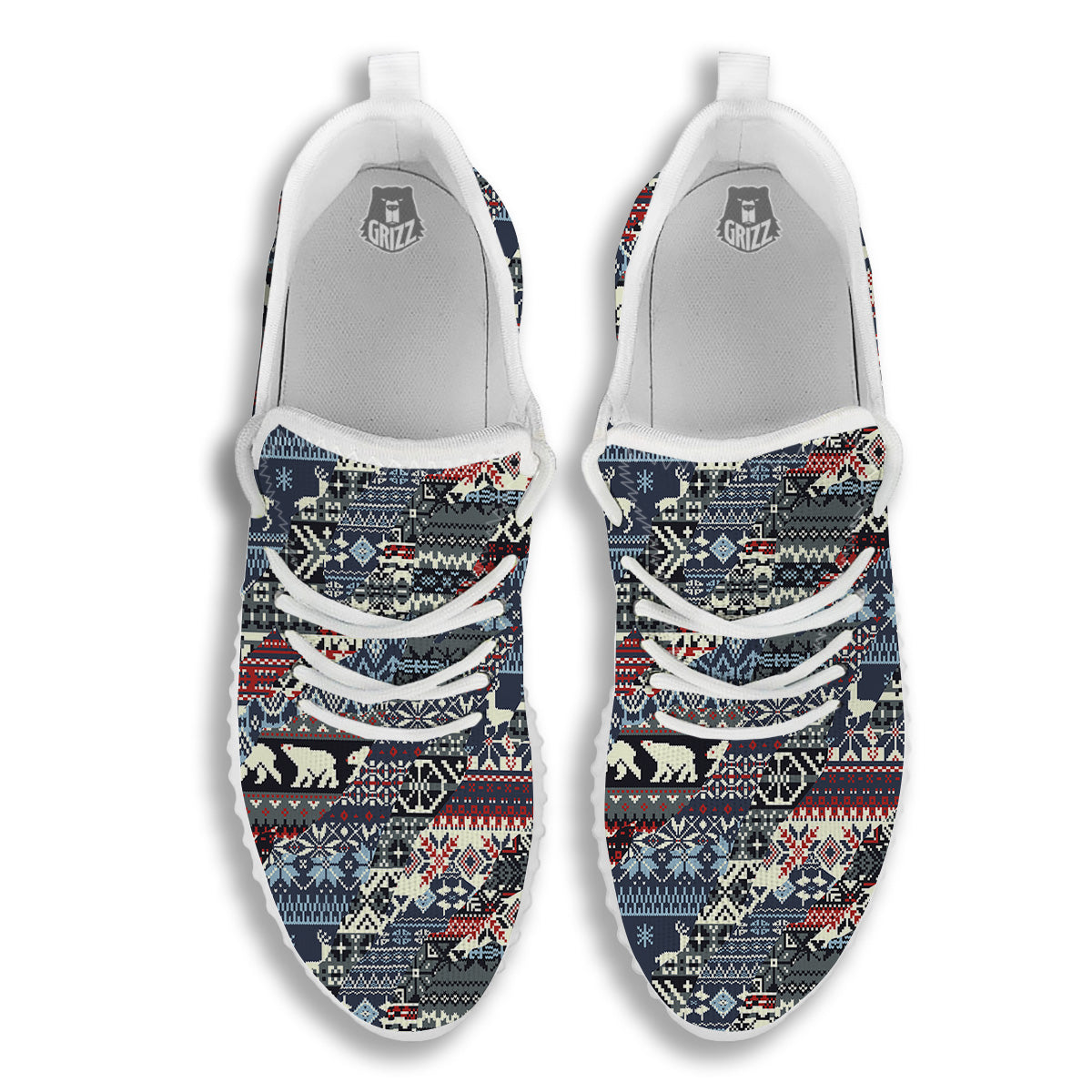 Patchwork Ugly Snowflake And Knitted Print Pattern White Walking Shoes-grizzshop
