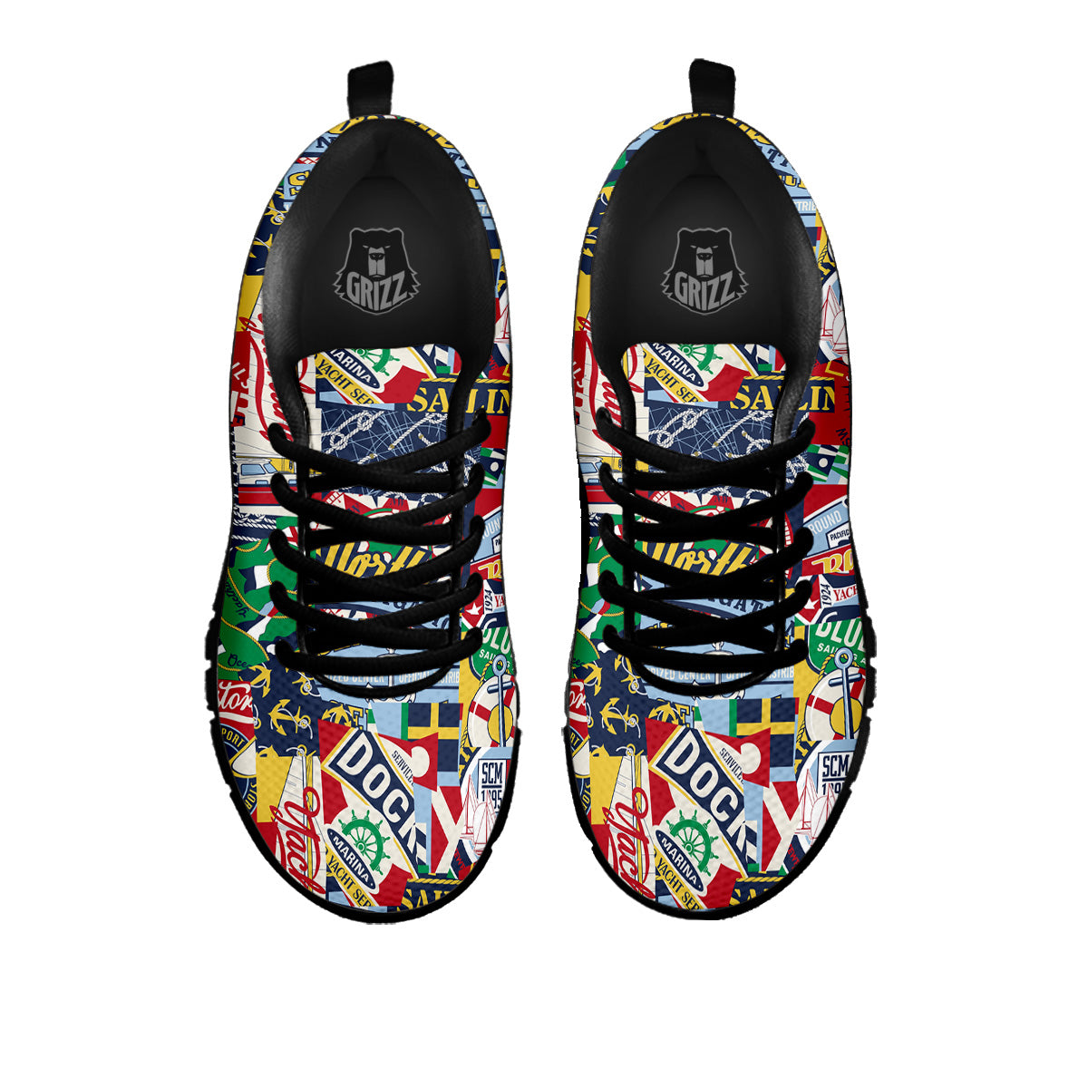 Patchwork Vintage Nautical Print Pattern Black Sneaker-grizzshop
