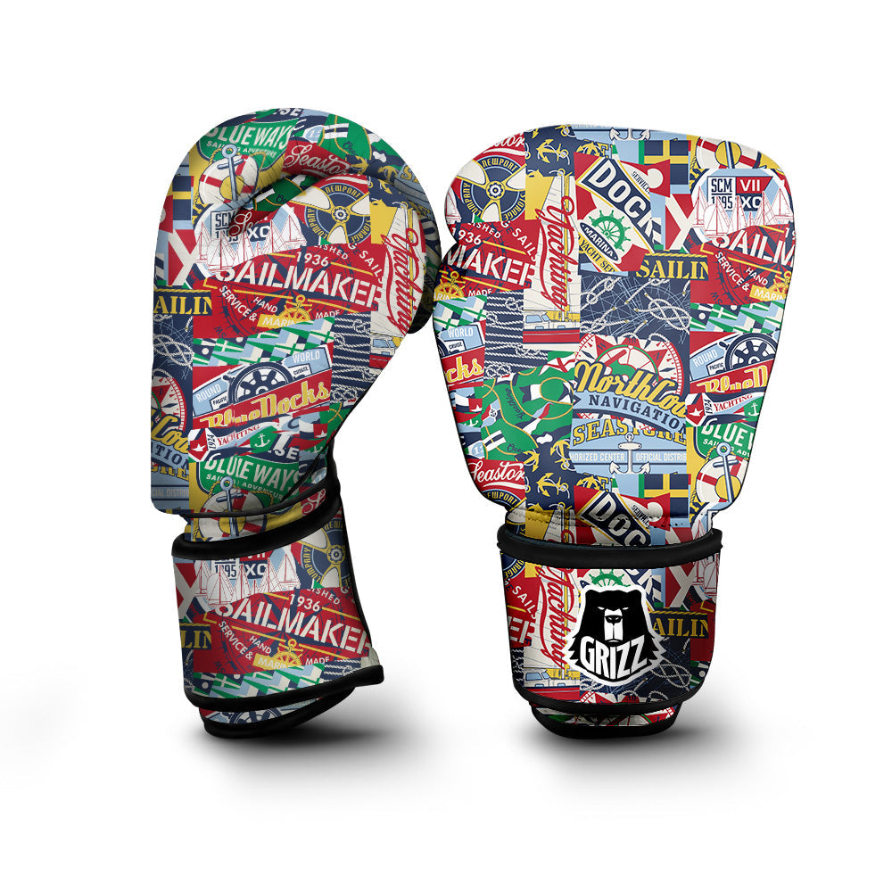Patchwork Vintage Nautical Print Pattern Boxing Gloves-grizzshop