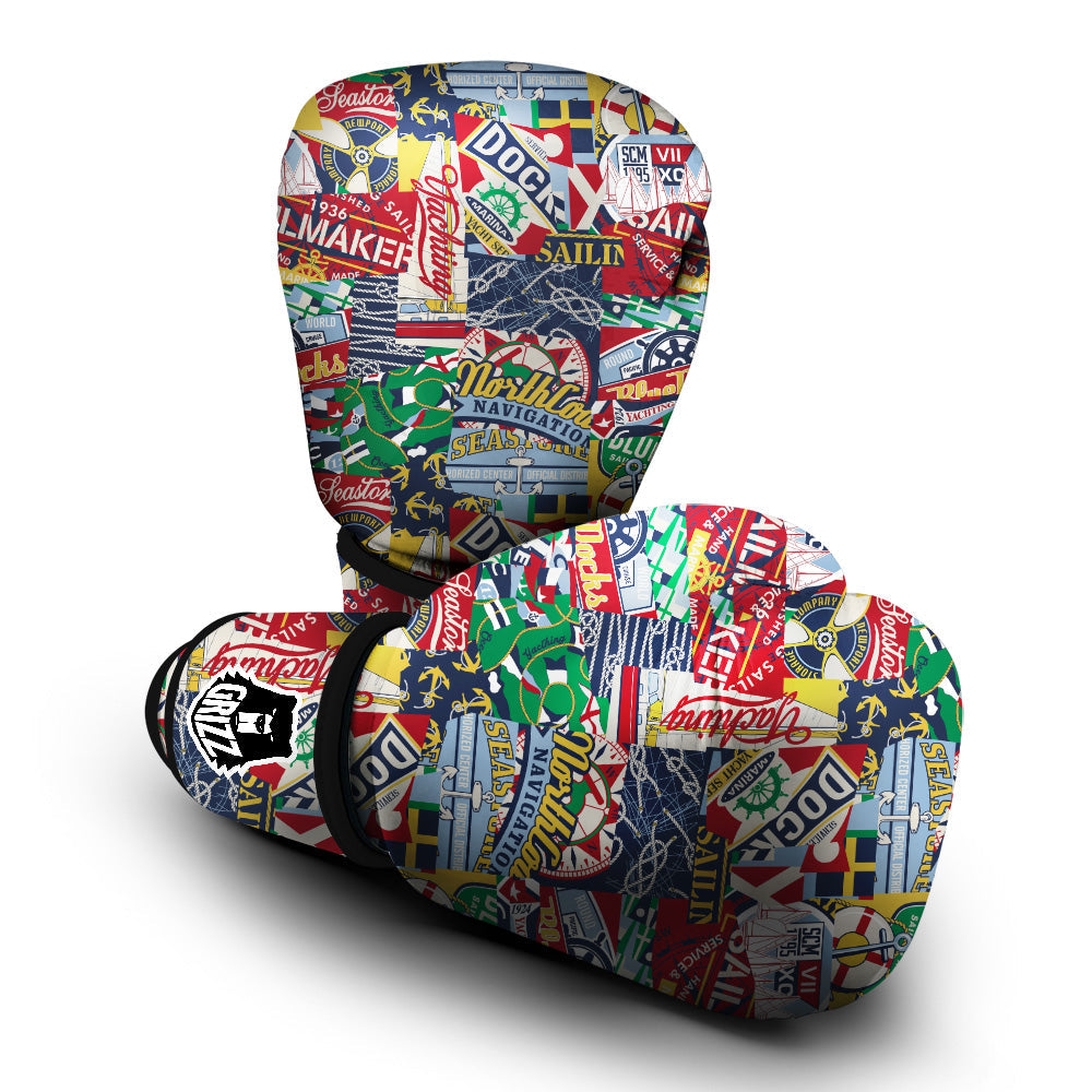 Patchwork Vintage Nautical Print Pattern Boxing Gloves-grizzshop