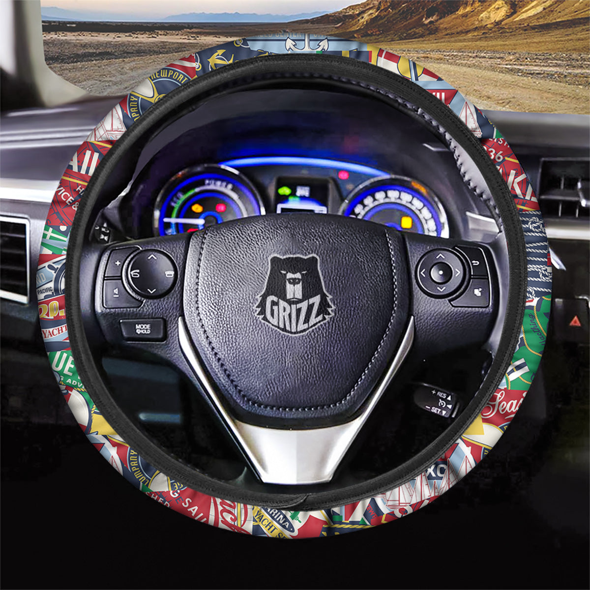 Patchwork Vintage Nautical Print Pattern Car Steering Wheel Cover-grizzshop