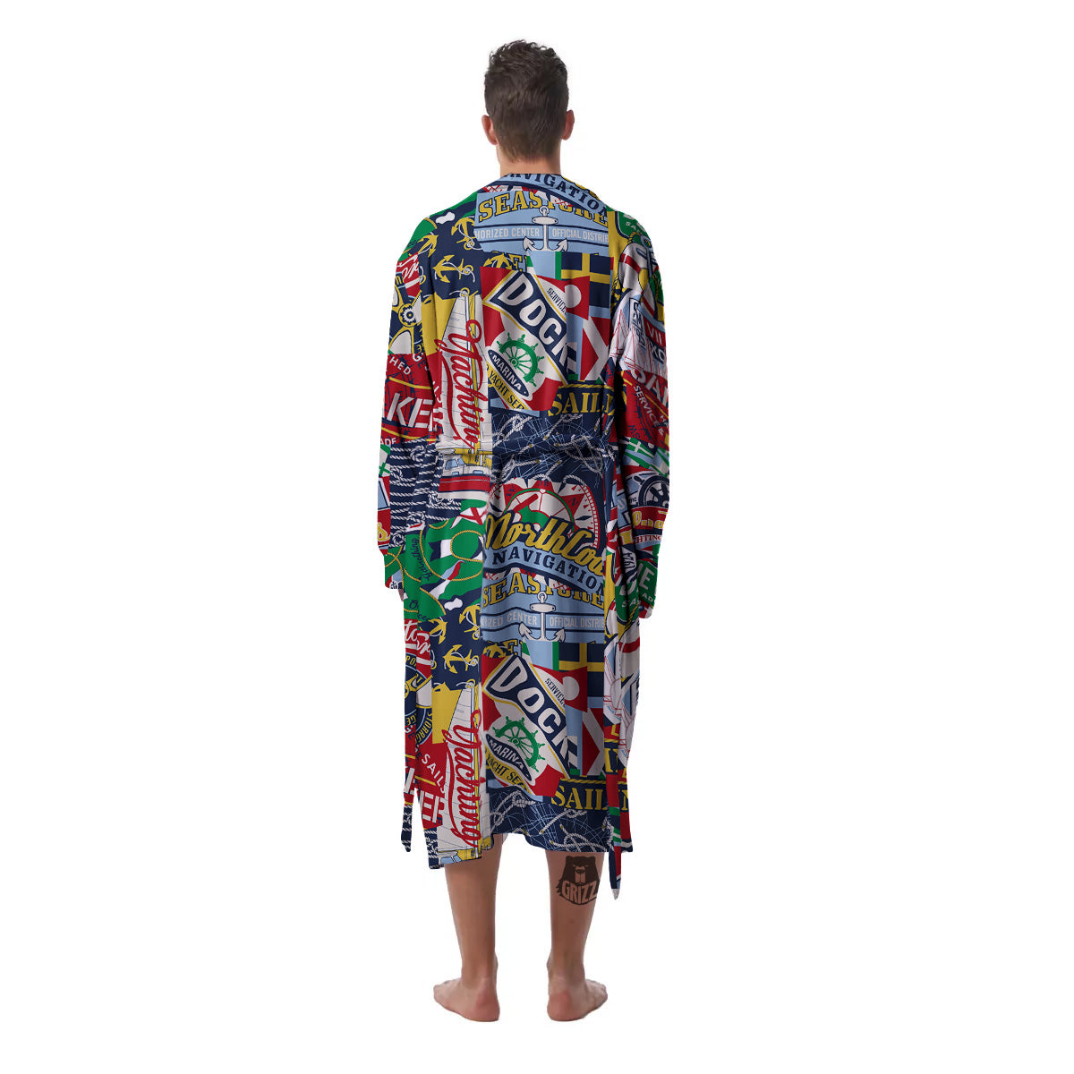 Patchwork Vintage Nautical Print Pattern Men's Robe-grizzshop