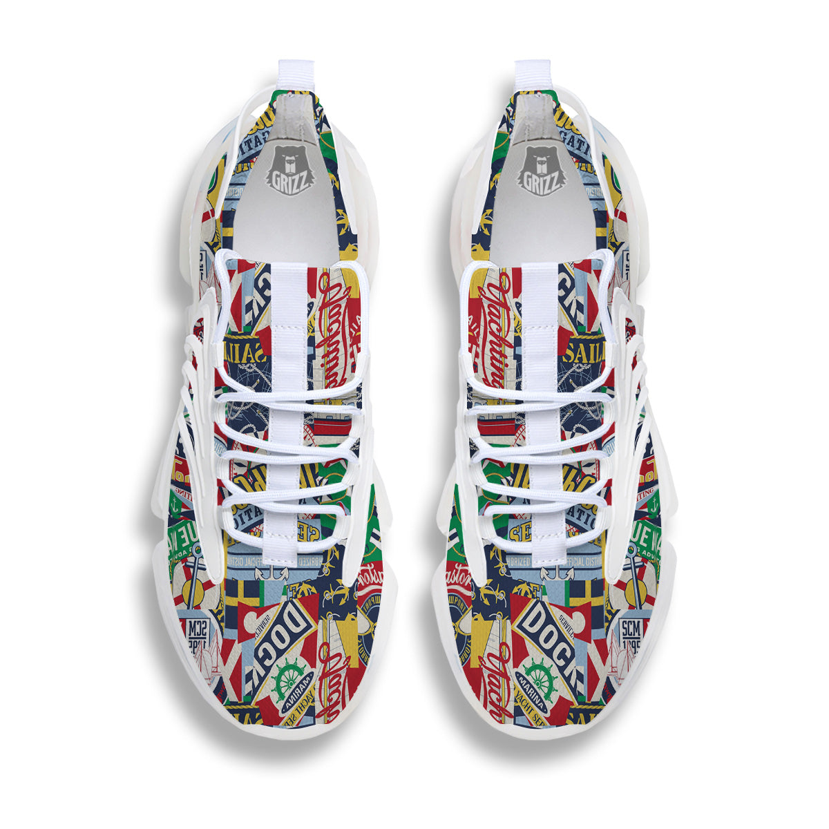 Patchwork Vintage Nautical Print Pattern White Gym Shoes-grizzshop