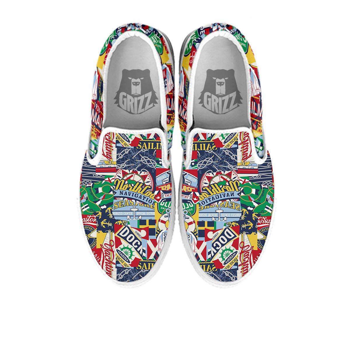 Patchwork Vintage Nautical Print Pattern White Slip On Shoes-grizzshop