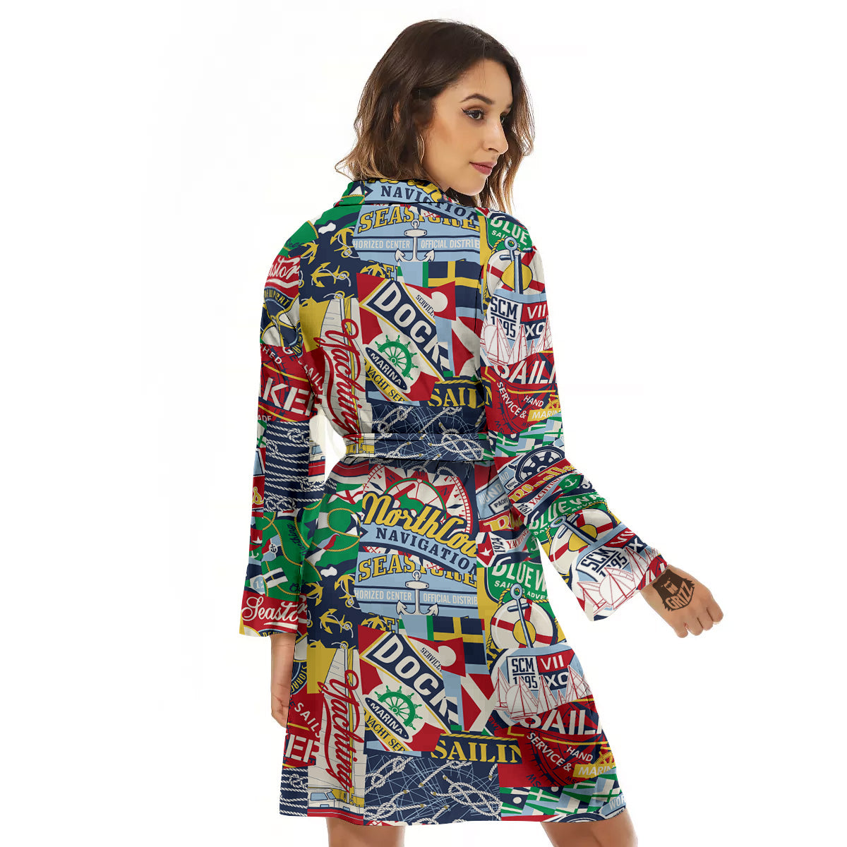 Patchwork Vintage Nautical Print Pattern Women's Robe-grizzshop