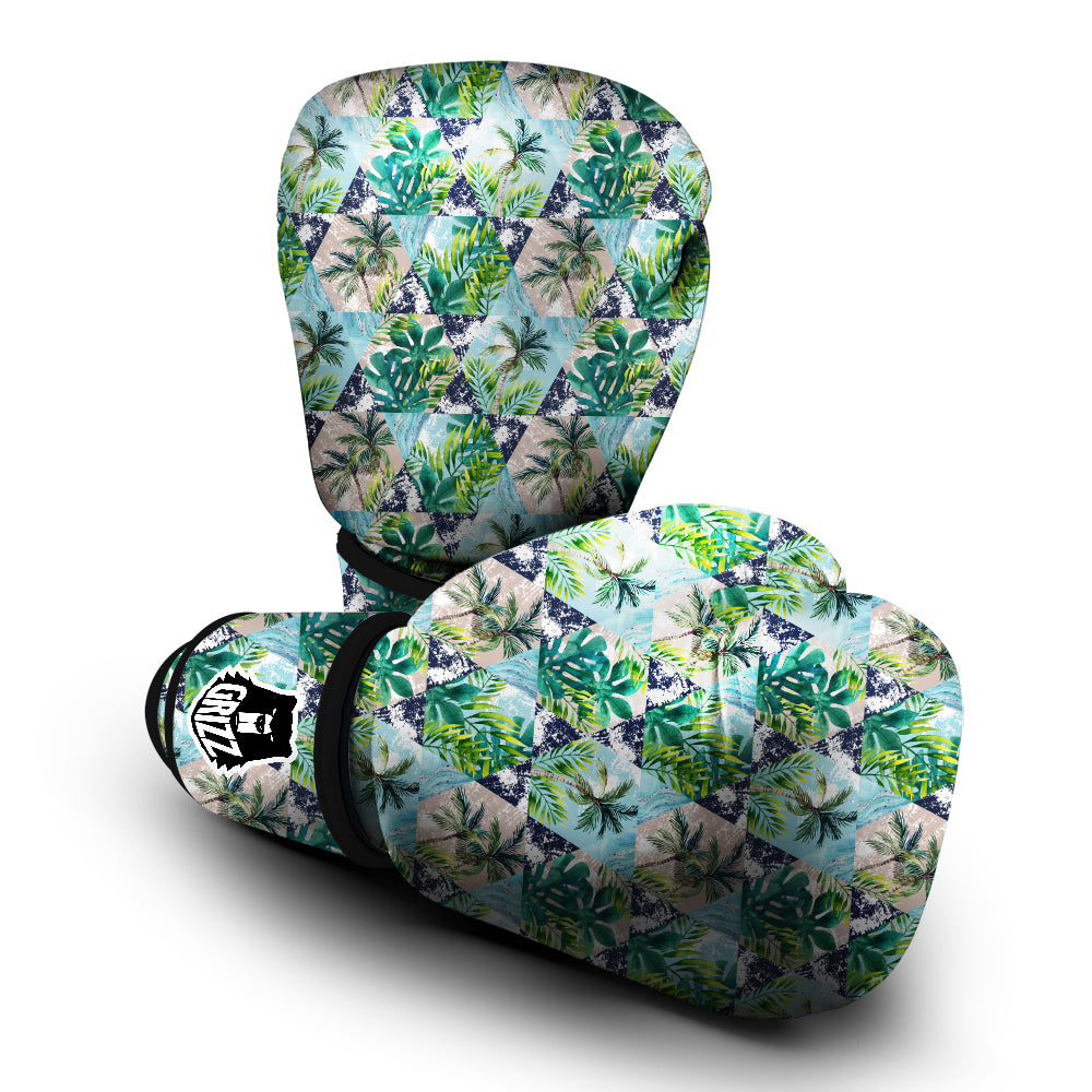 Patchwork Watercolor Tropical Leaves Print Pattern Boxing Gloves-grizzshop