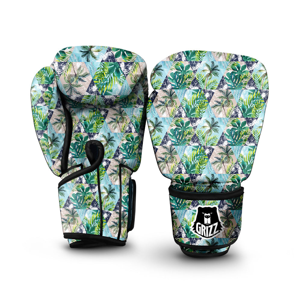 Patchwork Watercolor Tropical Leaves Print Pattern Boxing Gloves-grizzshop