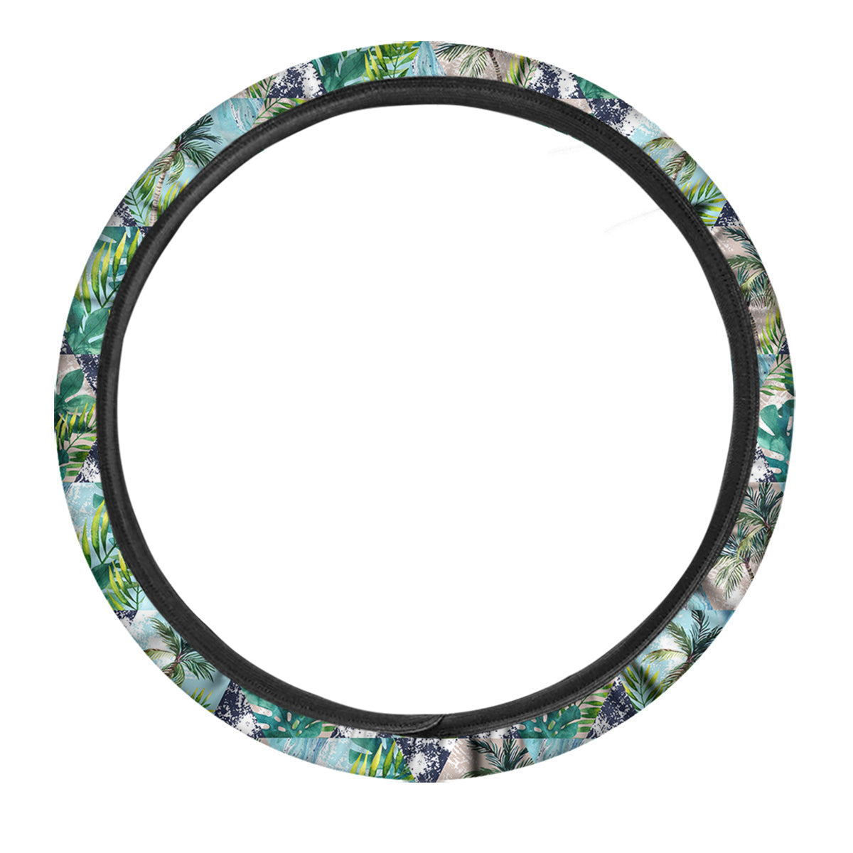Patchwork Watercolor Tropical Leaves Print Pattern Car Steering Wheel Cover-grizzshop