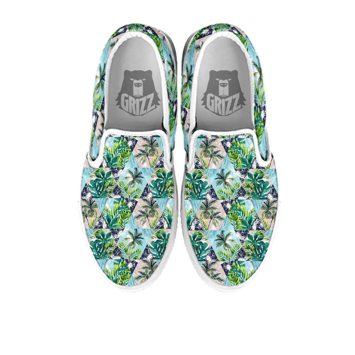 Patchwork Watercolor Tropical Leaves Print Pattern White Slip On Shoes-grizzshop