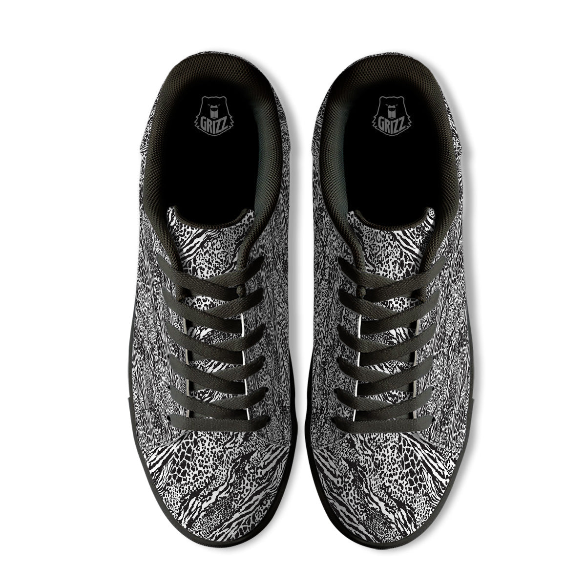 Patchwork White Black Animal Skins Print Pattern Black Low Top Sneakers-grizzshop