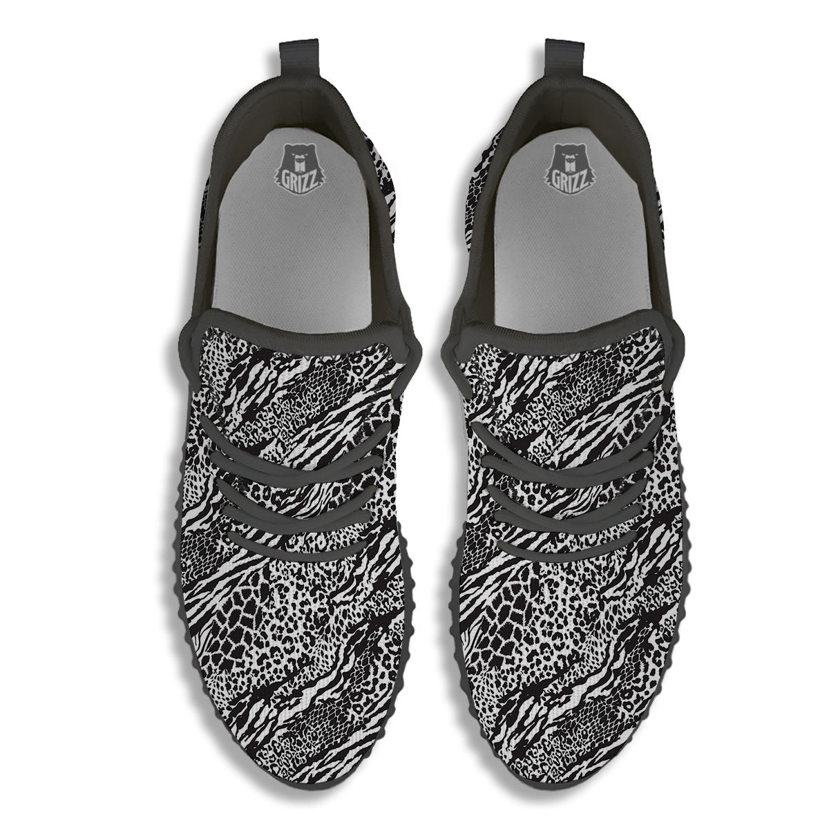 Patchwork White Black Animal Skins Print Pattern Black Walking Shoes-grizzshop