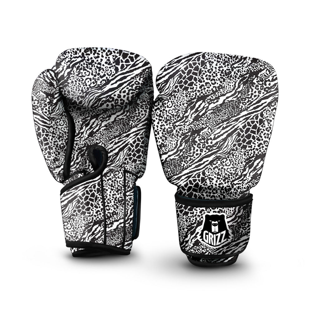 Patchwork White Black Animal Skins Print Pattern Boxing Gloves-grizzshop