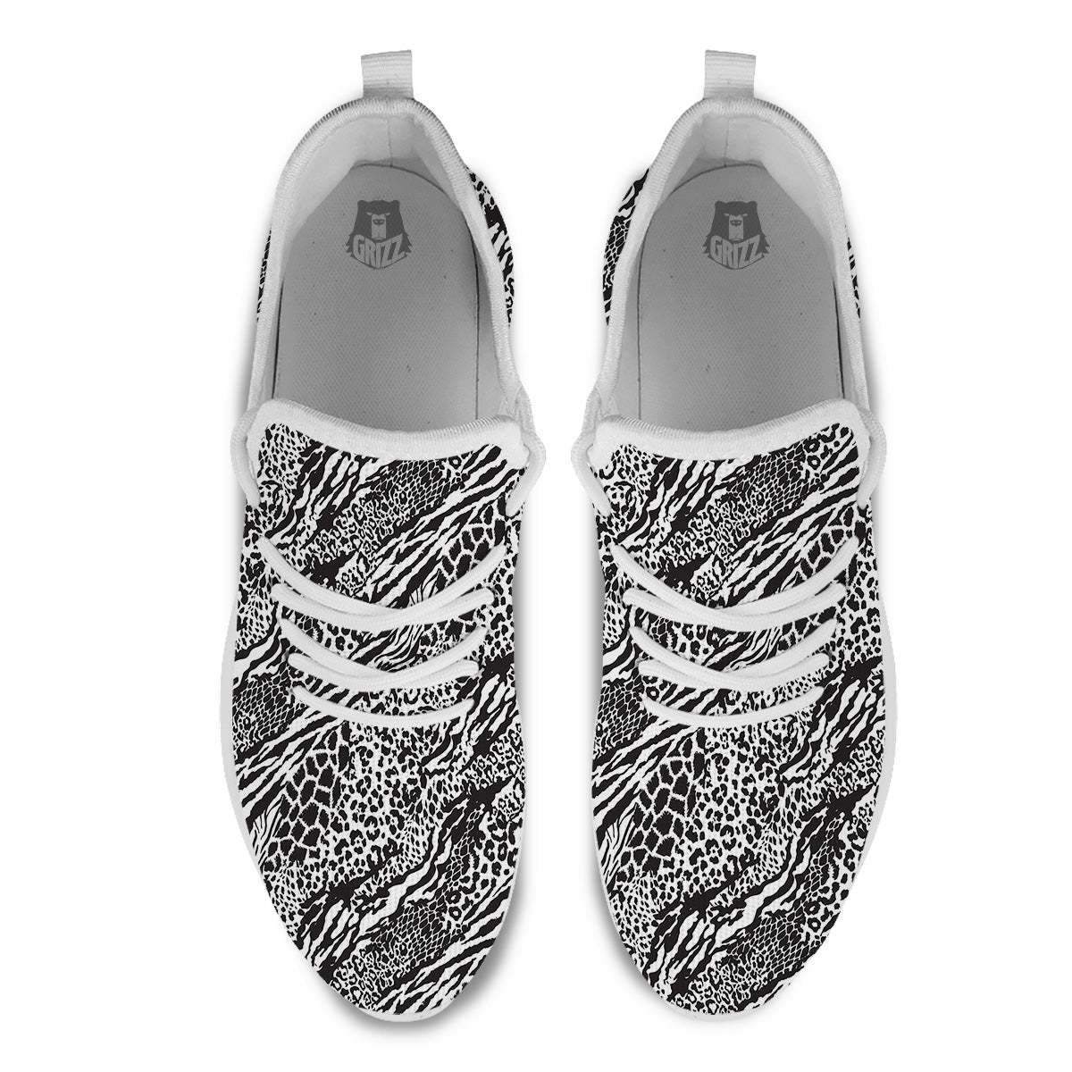 Patchwork White Black Animal Skins Print Pattern White Athletic Shoes-grizzshop