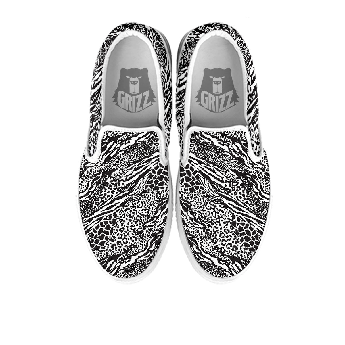 Patchwork White Black Animal Skins Print Pattern White Slip On Shoes-grizzshop
