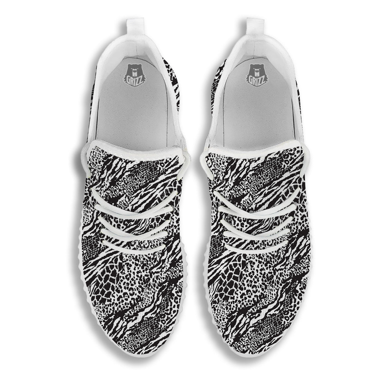 Patchwork White Black Animal Skins Print Pattern White Walking Shoes-grizzshop