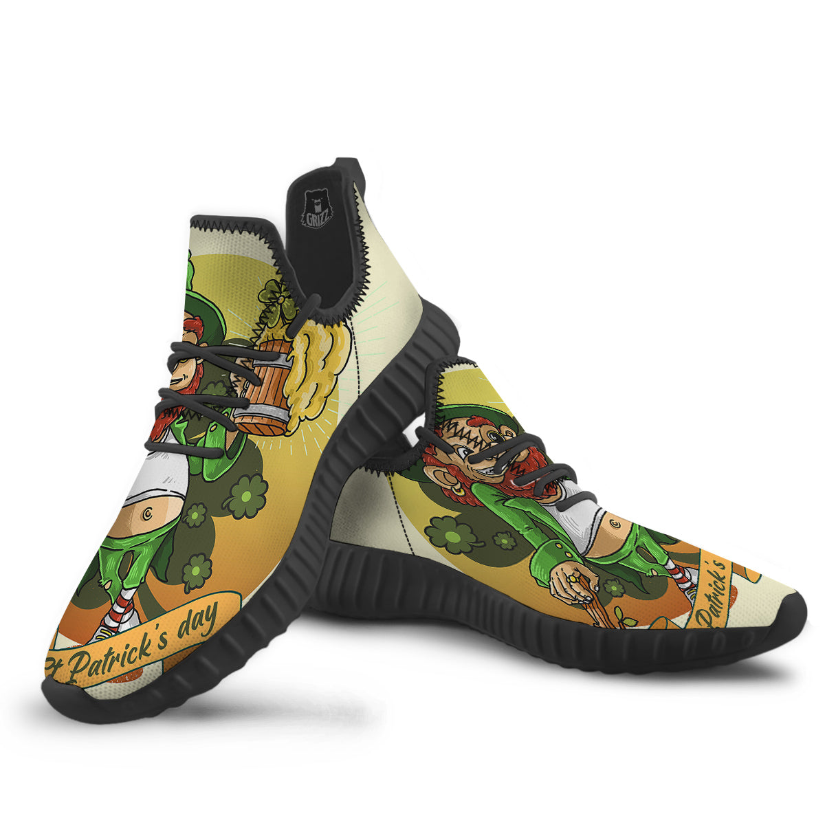 Patrick's Day Cute Shamrock Saint Print Black Walking Shoes-grizzshop