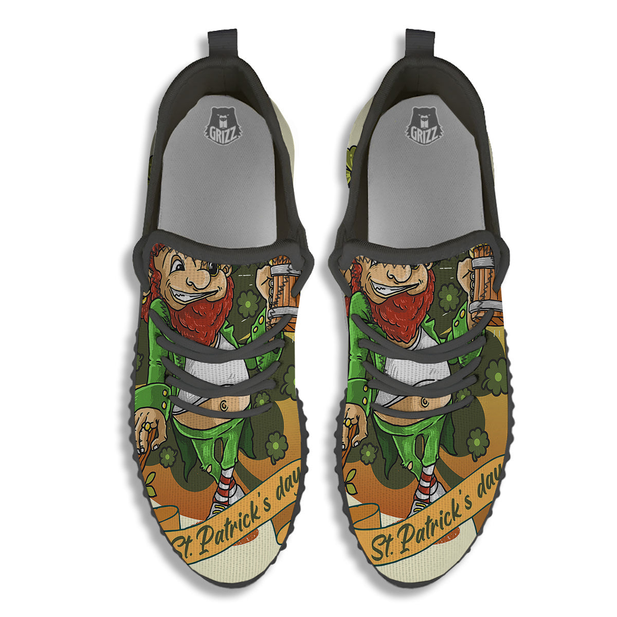 Patrick's Day Cute Shamrock Saint Print Black Walking Shoes-grizzshop